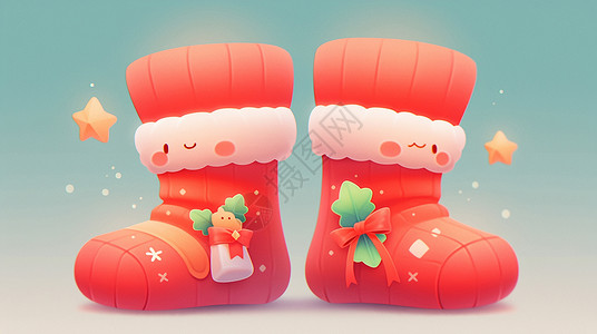 圣诞靴子红色可爱的卡通儿童高筒袜插画