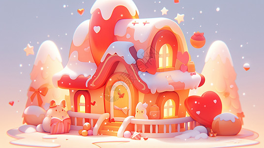 温馨的红色卡通圣诞小屋背景图片