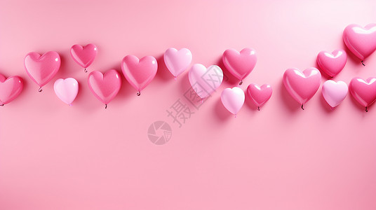 粉色爱心线条放在粉色背景上一排漂亮的卡通爱心插画