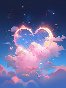天空中梦幻卡通爱心粉色云朵背景图片