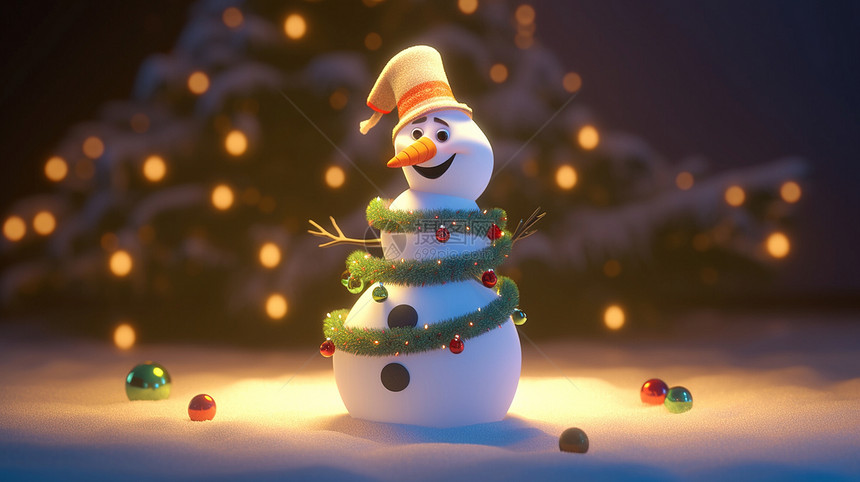 可爱的卡通雪人身上装饰着圣诞装饰图片