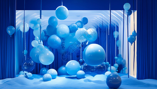 色浆水蓝色梦幻色气球装饰墙插画