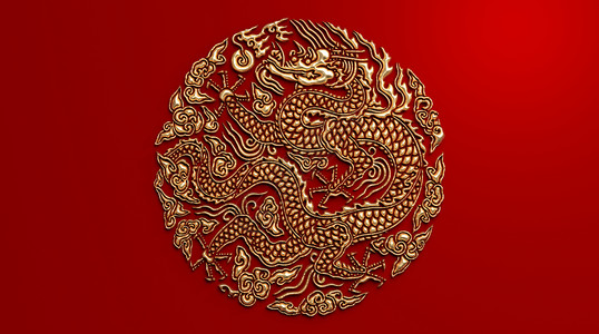 中式国潮龙年宣传展板龙年形象浮雕设计图片