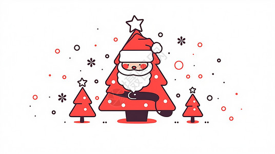 红色简约圣诞节红色圣诞老人主题的卡通圣诞树插画