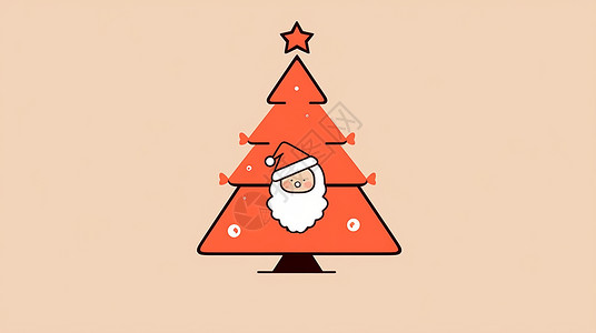 红色简约圣诞节红色简约的卡通圣诞树与头像插画