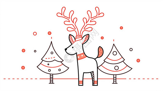 简约的卡通线条圣诞驯鹿与圣诞树图片