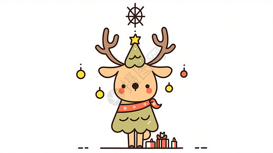 穿圣树诞装的卡通小鹿背景图片