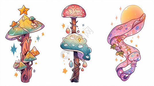 造型独特可爱的水彩风卡通蘑菇背景图片