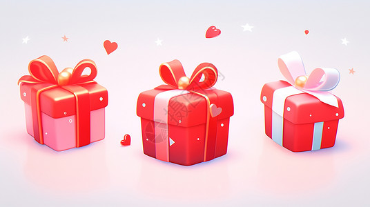 三个红色喜庆的卡通礼物盒背景图片