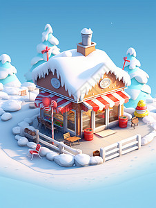 冬天被雪覆盖的卡通小房子背景图片