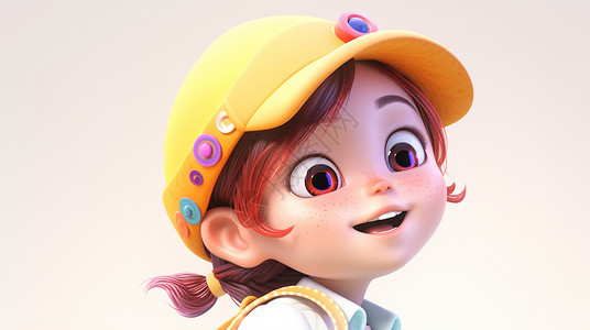 戴黄色棒球帽脸上有雀斑的可爱卡通小女孩高清图片