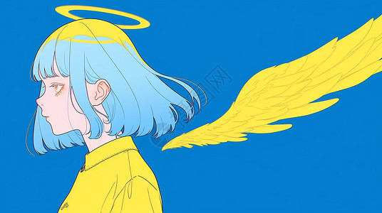 有翅膀的小清新卡通女孩天使背景图片