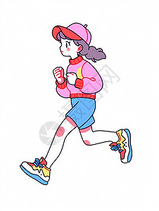 穿粉色毛衣跑步的卡通小女孩图片
