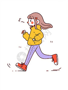 跑步线条穿着很厚跑步的卡通小女孩插画