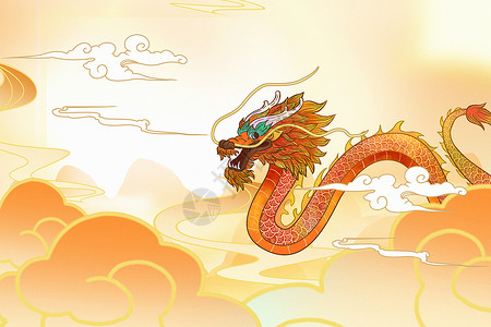 绘龙年新年春节节日手绘国潮风龙年背景设计图片