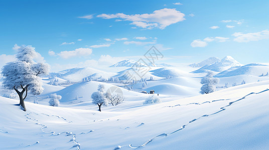 雪景卡通冬天唯美户外卡通风景插画