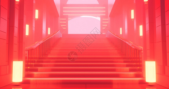 红毯楼梯红色调梦幻简约的卡通楼梯设计图片