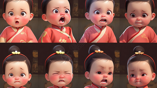 可爱的卡通小女孩各种生气表情背景图片