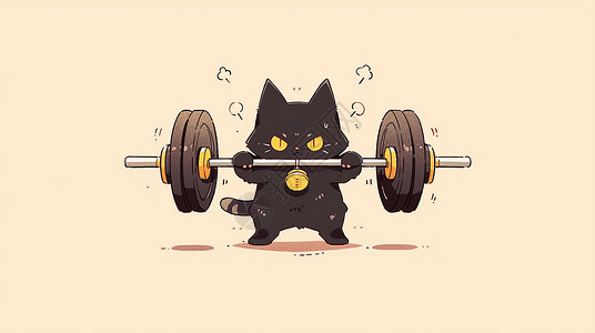 努力锻炼身体的卡通小黑猫背景图片