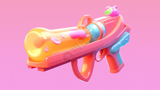 水枪派对粉色背景上彩色漂亮的卡通儿童玩具设计图片