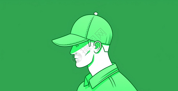 浅绿底浅绿色调简约时尚戴着棒球帽的卡通年轻人插画