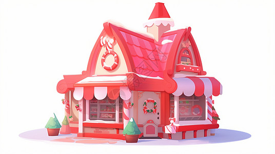 红色喜庆的卡通圣诞商店背景图片