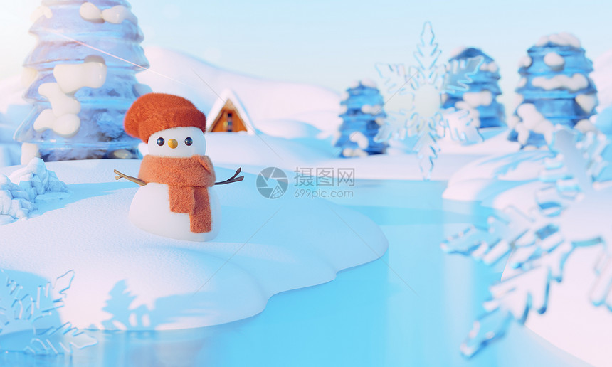 3D冬天雪人场景图片