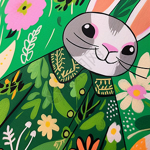 画着粉色的可爱卡通小兔子儿童插画背景图片