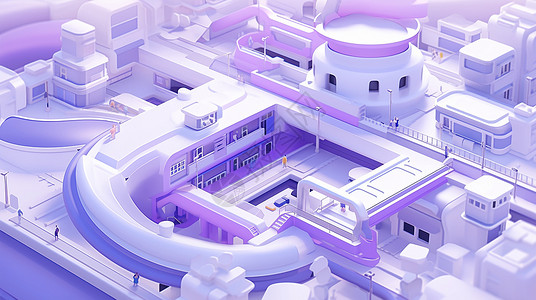 科幻未来感的紫色调卡通工厂背景图片