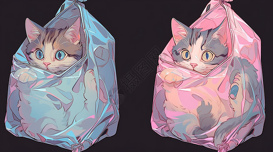 手提袋子在手提袋中的可爱卡通小猫插画