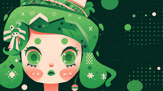 愚人节主题绿色眼睛可爱的扁平风卡通女孩背景插画