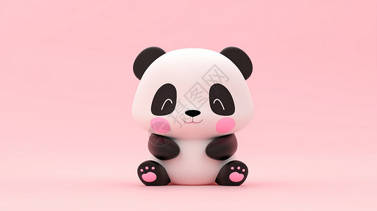 坐在地上眼睛眯成一条缝开心笑的卡熊猫插画