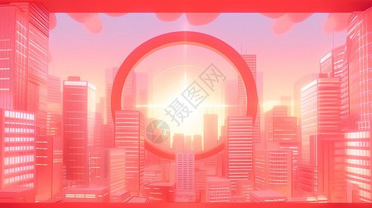 喜庆未来感的科幻城市卡通背景背景图片