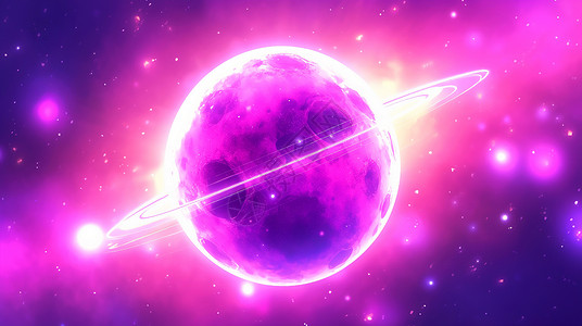 有光环的巨大紫色调卡通星球背景图片
