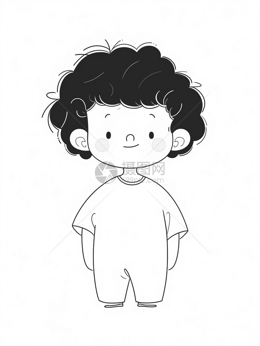 胖胖可爱的卷发卡通小男孩简笔画图片