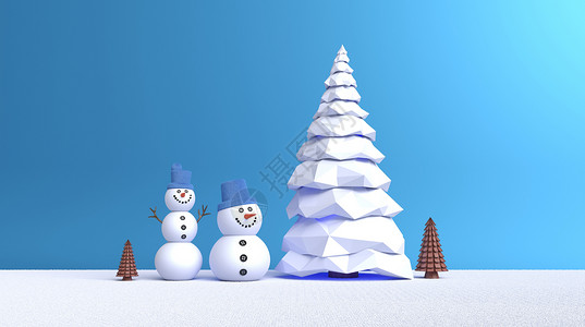 冬季主题冬季雪人场景设计图片