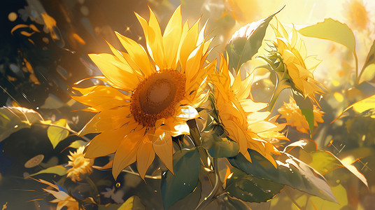 阳光下盛开的卡通向日葵背景图片