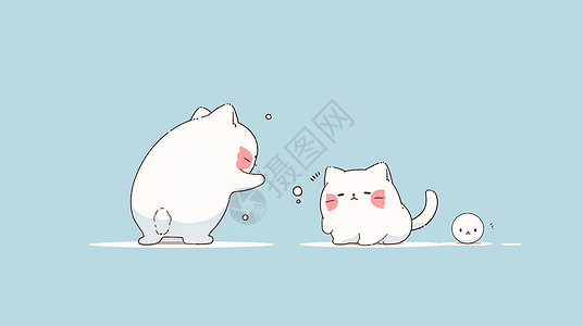 蓝色背景上两只可爱的卡通小白猫背景图片