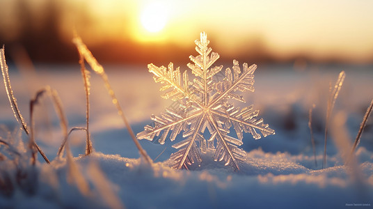 一朵紫荆花冬天野外雪地上一朵雪花唯美冬天景色设计图片