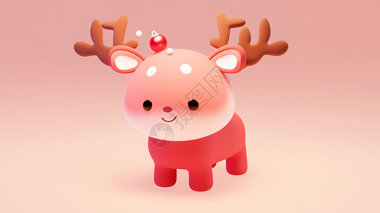 粉色身体呆萌可爱的红色身体卡通小鹿背景图片