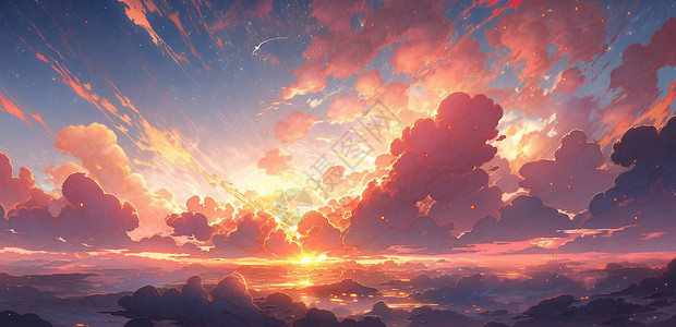 躲在云后面的唯美卡通夕阳背景图片