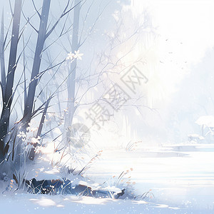 冬天雪中唯美梦幻的卡通森林背景图片