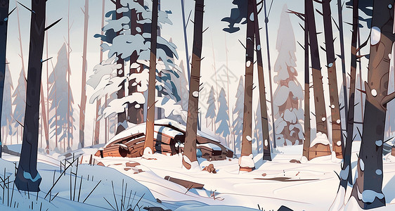 冬天雪后唯美的卡通森林雪景背景图片
