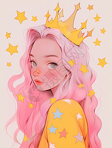穿黄色衣服粉色长发戴皇冠的卡通小公主背景图片