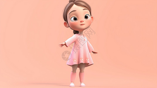 穿着粉色裙子立体可爱的卡通小女孩背景图片