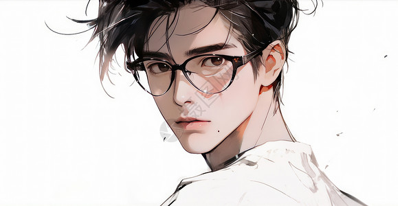 戴黑框眼镜年轻帅气的卡通男人头像背景图片