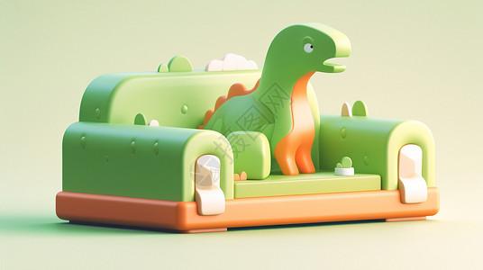 绿色可爱的卡通恐龙玩具放在沙发上背景图片