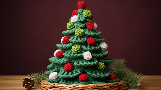 针织手工可爱的立体卡通圣诞树背景图片