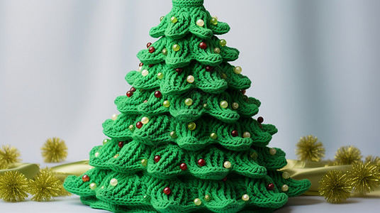 毛线针织可爱的手工圣诞树背景图片