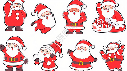 卡圣诞节各种造型可爱的卡通圣诞老人插画